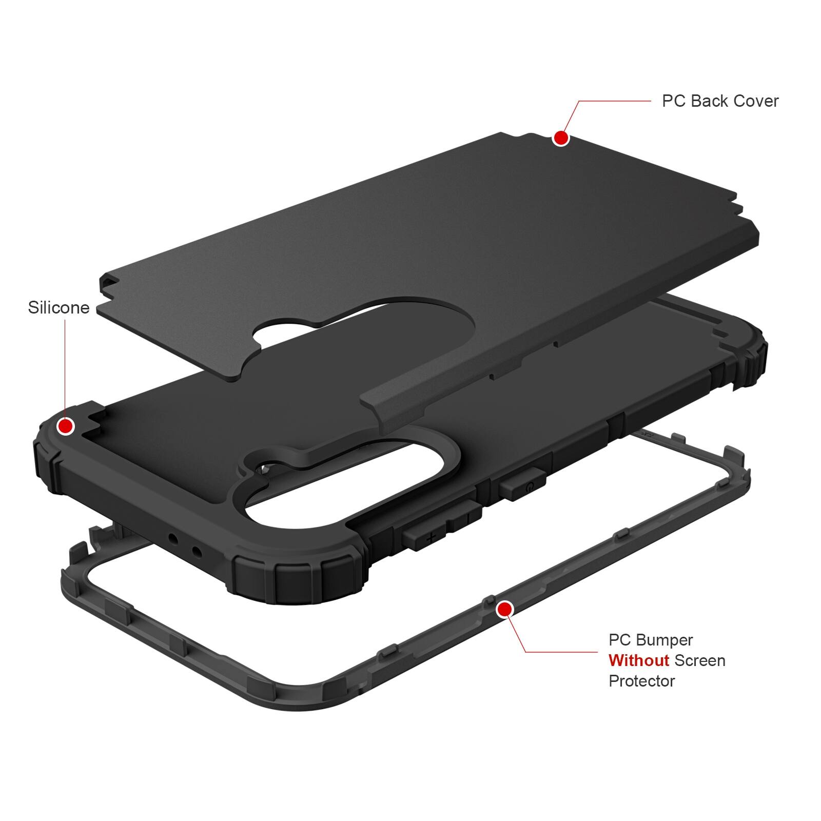 PC Back Cover  
Silicone  
PC Bumper Without Screen Protector