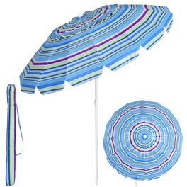 Costway - 8 FT Beach Umbrella Outdoor Tilt Sunshade Sand Anchor W/Carry Bag - Blue