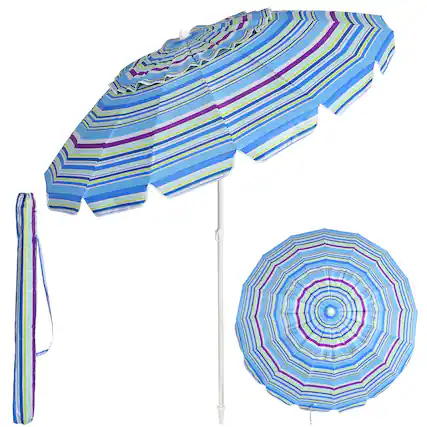Front. Costway - Costway 8 FT Beach Umbrella Outdoor Tilt Sunshade Sand Anchor W/Carry Bag - Blue.