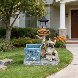 Anysun - French Bulldog Family Planter Statue – Mother & Puppy Garden Decor with Built‑In Flower Pot, Weather‑Resistant Resin - Brown