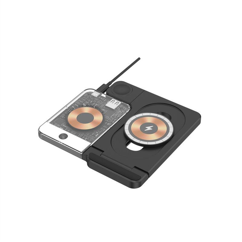 Alt View 1. RISOKEYS - 3-in-1 Wireless Charger - Power Charger with Magnetic Charging Stand and Night Light for Phone,Earphones & Galaxy Watch - Black.