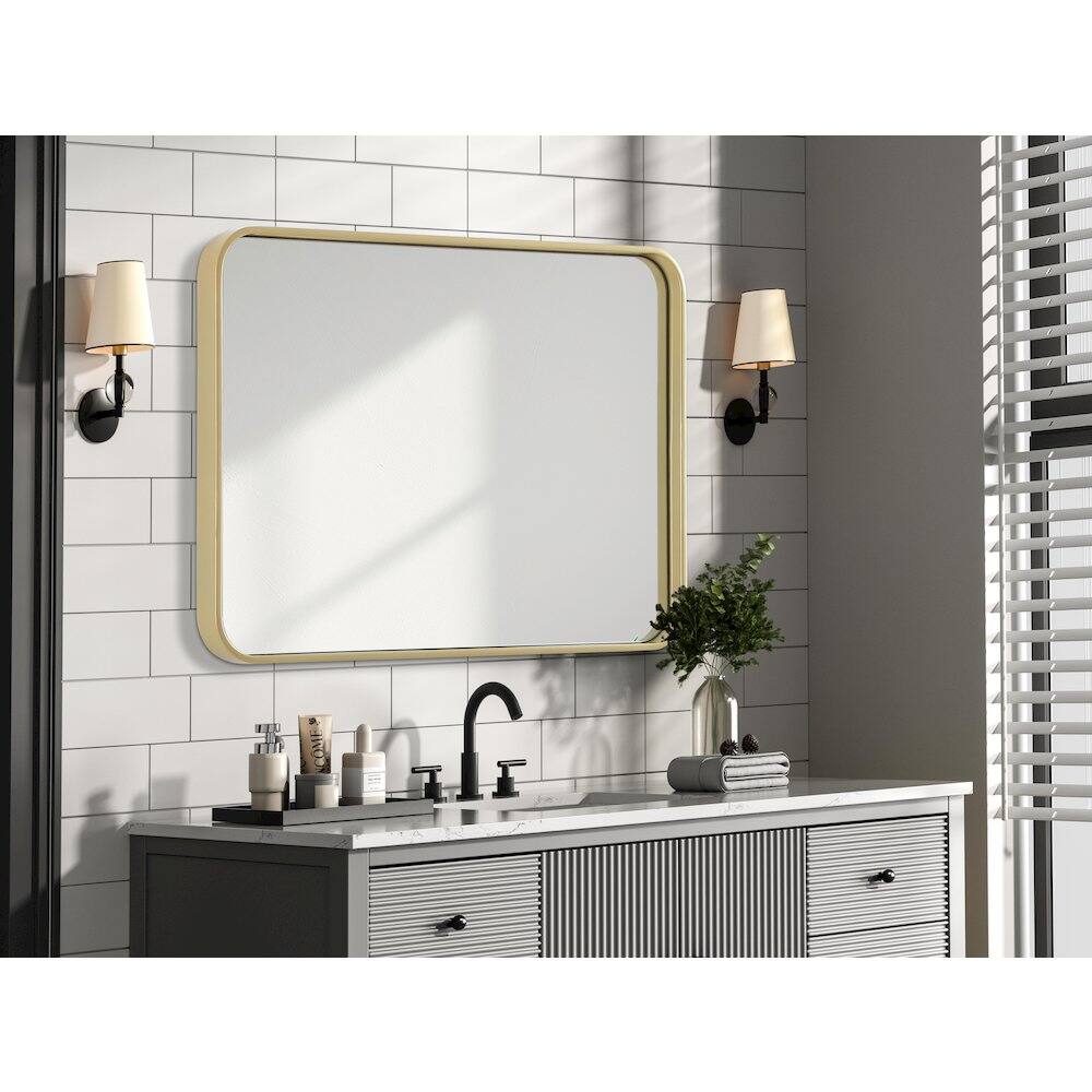 Alt View 2. Elegant Decor - Contour Metal Rectangle Mirror 22x30 in Brass - Brass.