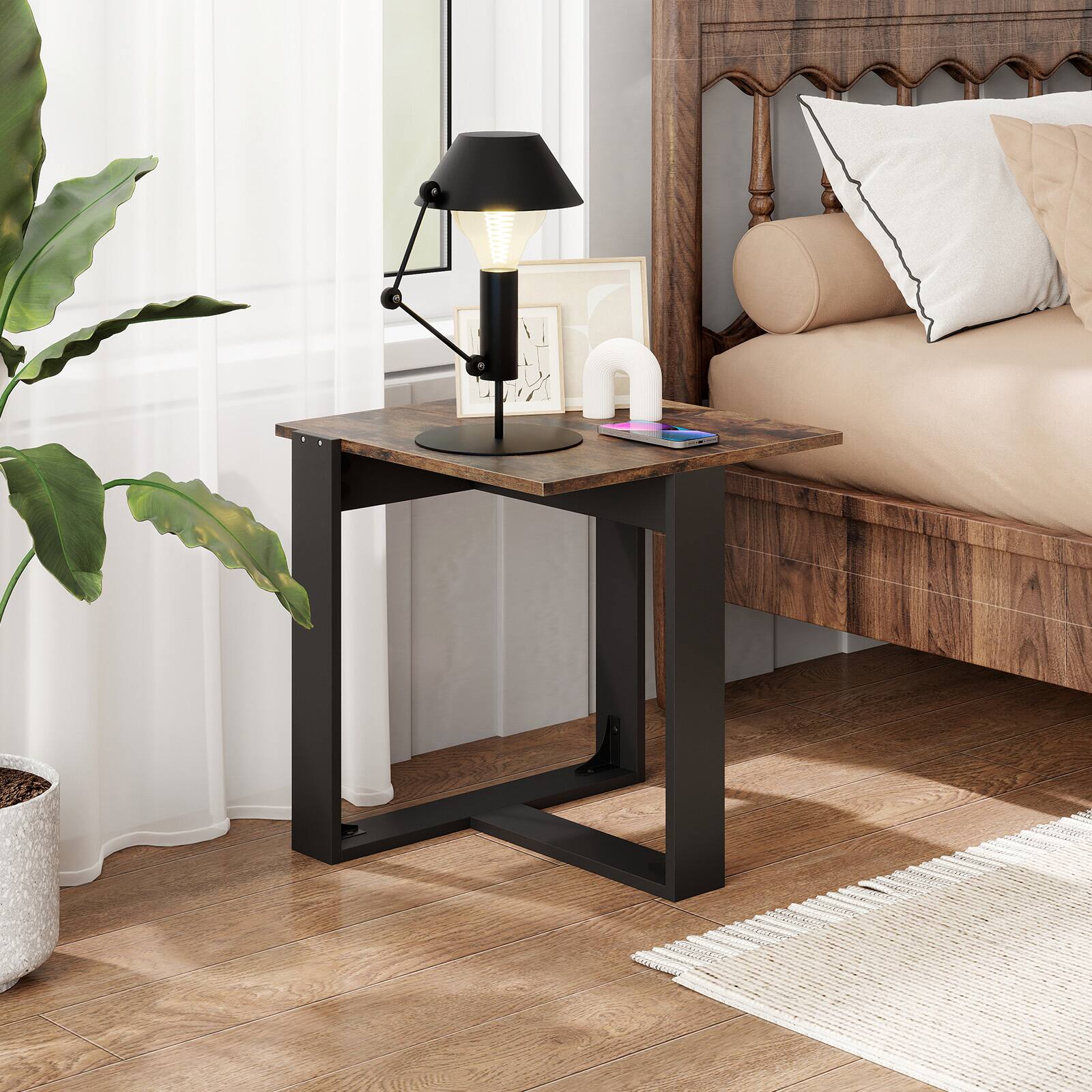 Alt View 4. Gymax - Gymax End Table Industrial Sofa Side Table w/ Metal Frame for Small SpaceBedroom - Brown.