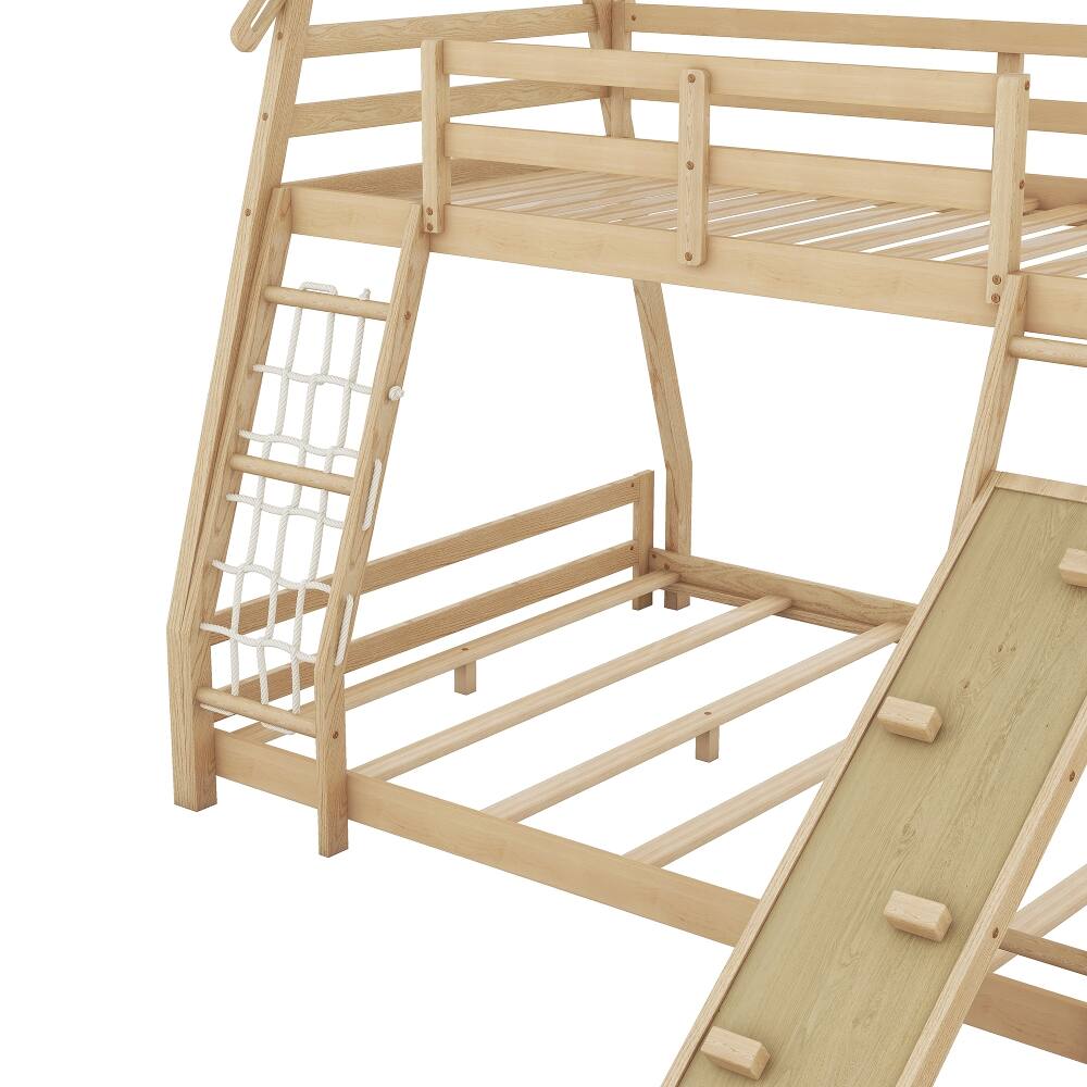 Alt View 7. Loheer - Loheer Twin Over Queen House Bunk Bed with Climbing Net Ramp Natural - Natural.