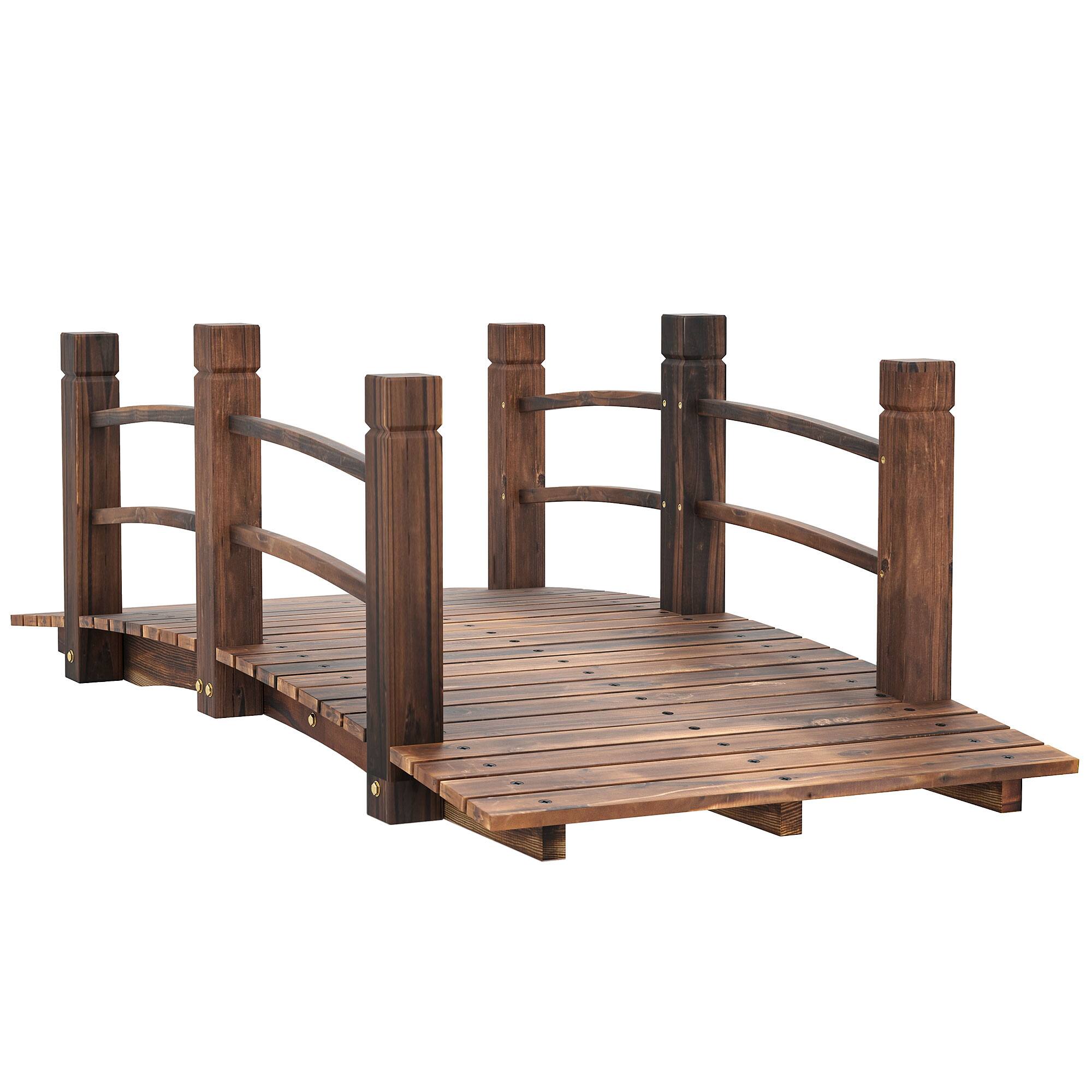 Front. Outsunny - Fir Wood Garden Bridge Arc Walkway with Side Railings for Backyards, Gardens, and Streams, 60" x 26.5" x 19".