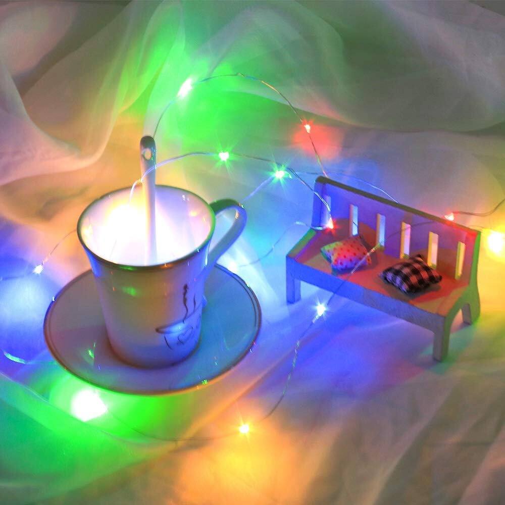 Back. PARKER SLATER - 6-Pack Multicolor Fairy String Lights, 7.2ft, 20 LED, Battery Operated.