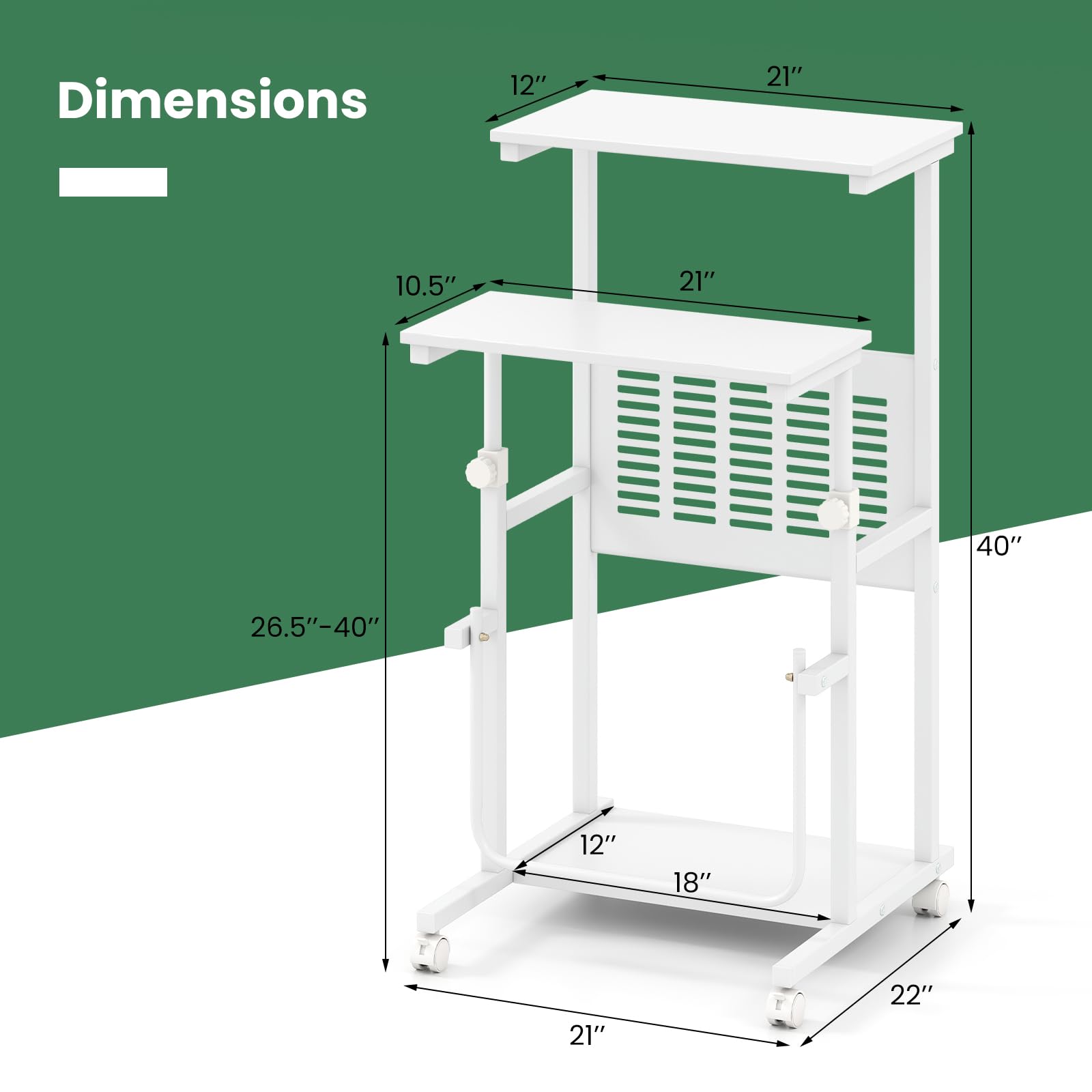 Dimensions: 12" x 21" - 10.5" x 21" - 40" x 26.5"-40" - 12" x 18" - 21" x 22"