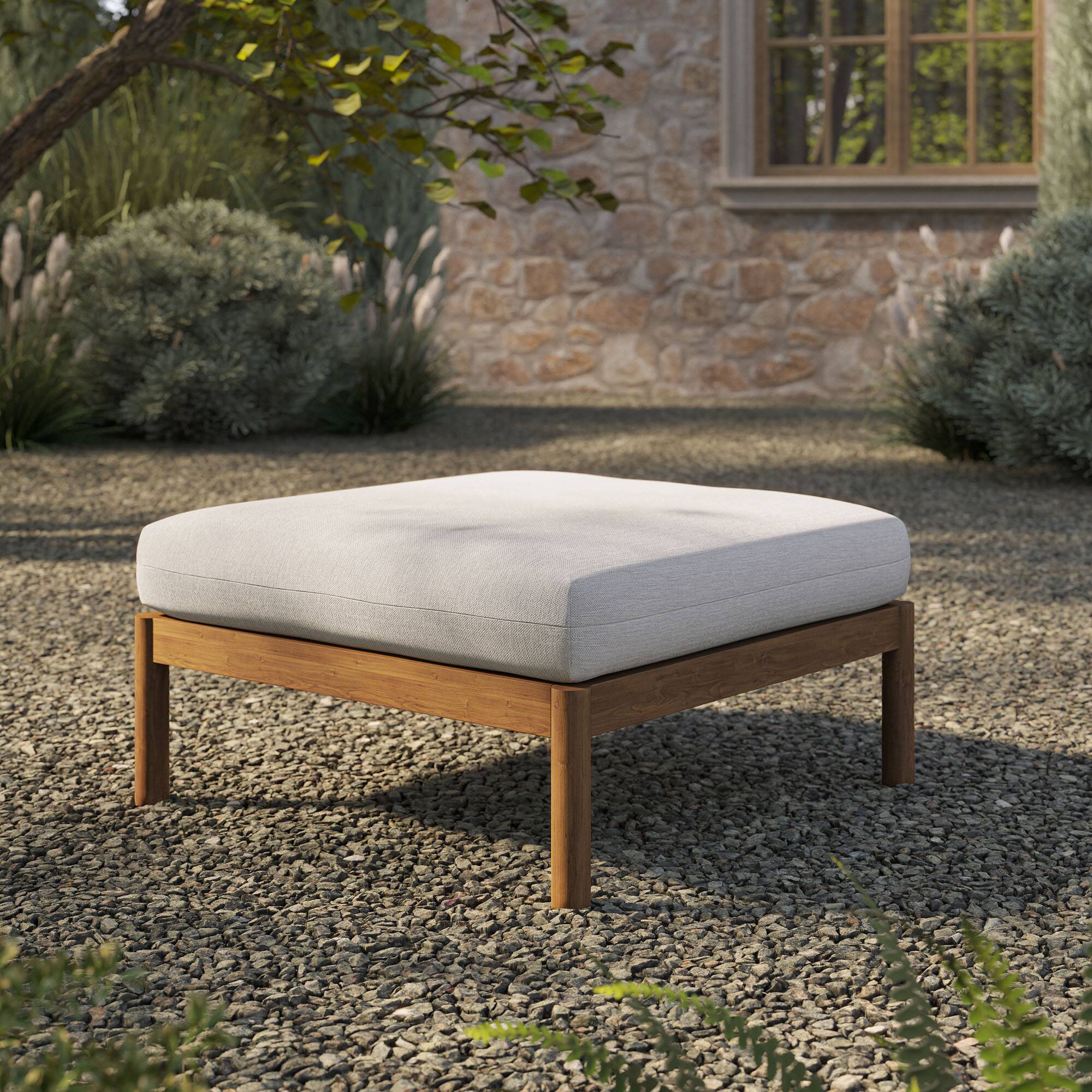 Front. Modway - Eleni Square Outdoor Teak Wood Ottoman by Modway - Natural Sail.