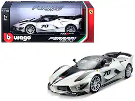 Ferrari FXX-K Evo #70 White 1/18 Diecast Model Car by Bburago - Silver