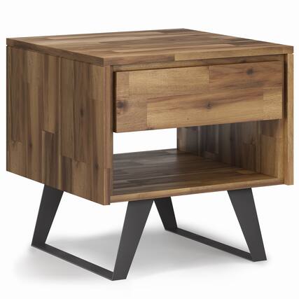 Front. Simpli Home - Lowry End Table - Distressed Golden Wheat.