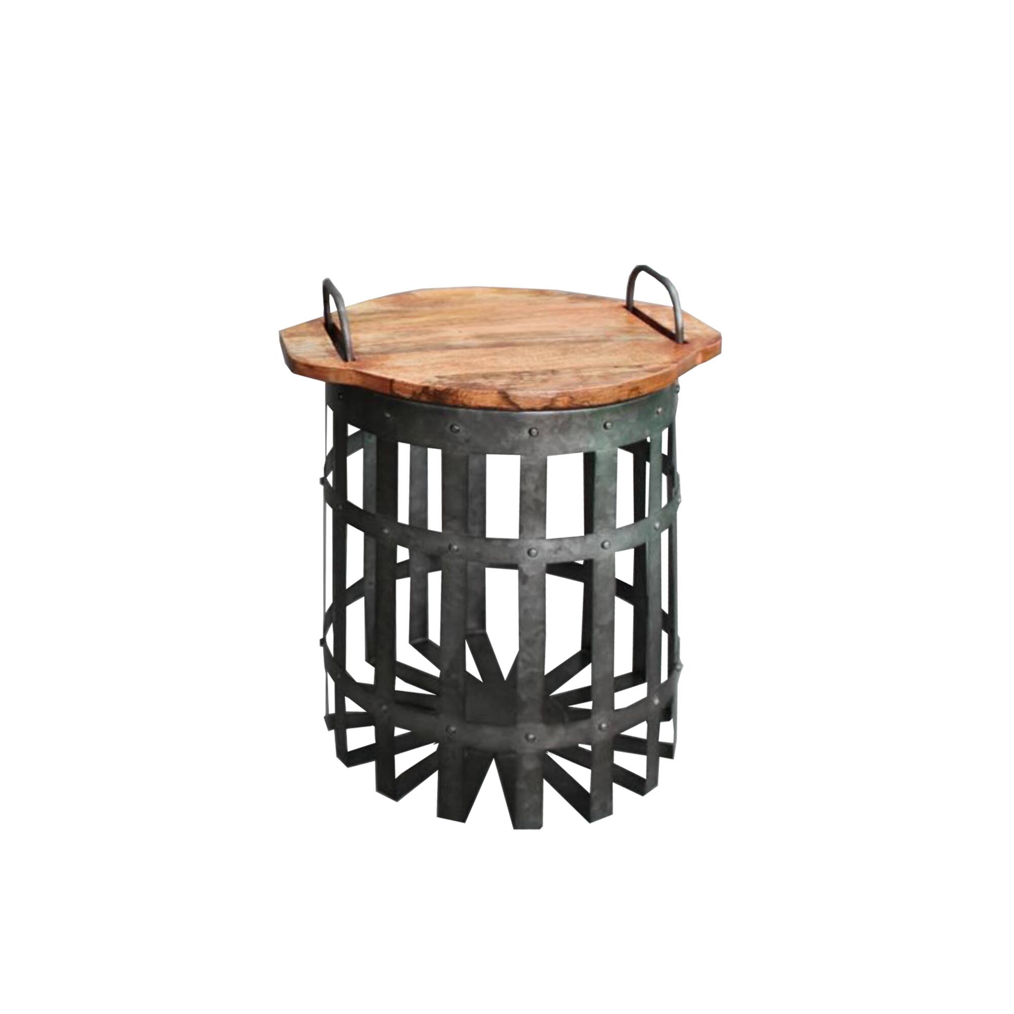 Alt View 2. Manhattan Lane - Industrial Grid Galvanized Accent End Table with Round Lid and Handles, Set of 2 - Gray and Brown.