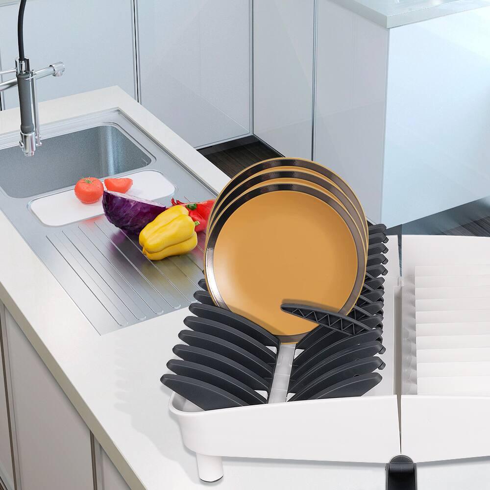 Alt View 1. Empava - 16-in Fold-Able Countertop Camping RV Collection Dish and Cups Drying Rack Drainer Set - White & Blue-gray.