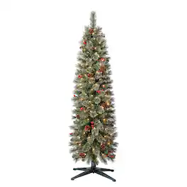Home Heritage - Stanley 5' Pre-Lit Artificial Christmas Tree, Pine Cones & Berries - Green