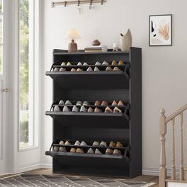 Babevy - Shoe Cabinet with 3 Flip Drawers & Adjustable Shelf, Wooden Hidden Shoe Storage Organizer for Entryway Hallway - Black
