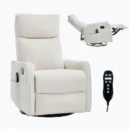 LUCKY ONE - Chenille Manual Recliner Chair with 360° Swivel, Rocker, Massage and Lumbar Heat - Beige