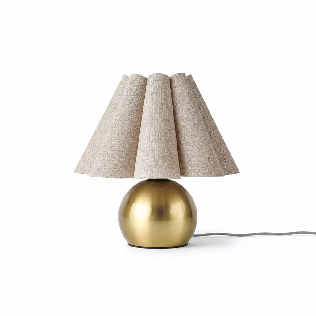 FINEAK - Gold Small Bedside Table Lamp - Brass Mini Nightstand Lamp with Scalloped Shade - Gold;‎Beige