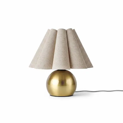 Front. FINEAK - Gold Small Bedside Table Lamp - Brass Mini Nightstand Lamp with Scalloped Shade - Gold;Beige.