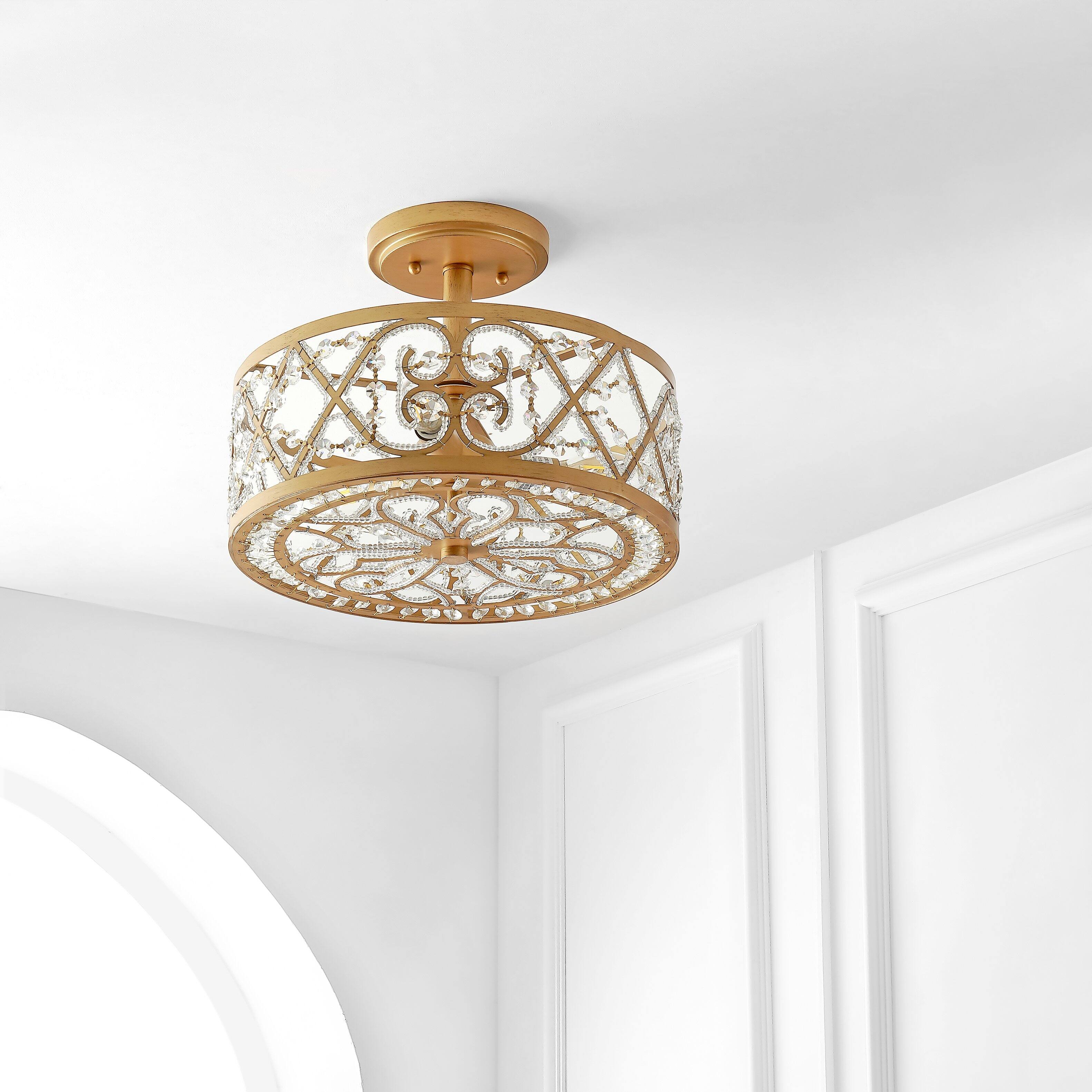 Alt View 5. Jonathan Y - Leila 3-Light 13.25" Iron/Crystal Modern Glam LED Flush Mount, Gold - Gold.