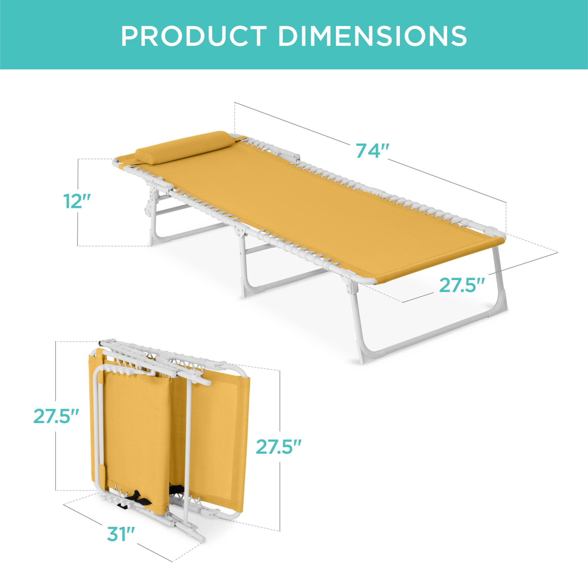PRODUCT DIMENSIONS

74" x 12" x 27.5" x 27.5" x 31"