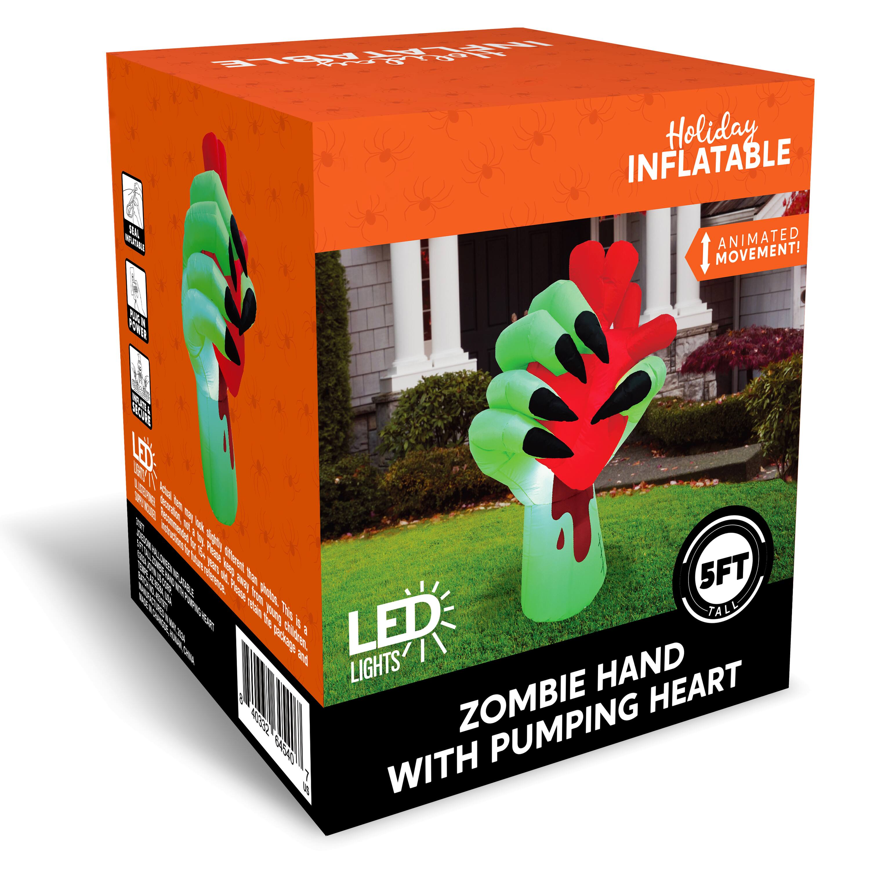 Holiday INFLATABLE  
ANIMATED MOVEMENT!  
LED LIGHTS  
ZOMBIE HAND WITH PUMPING HEART  
5FT TALL