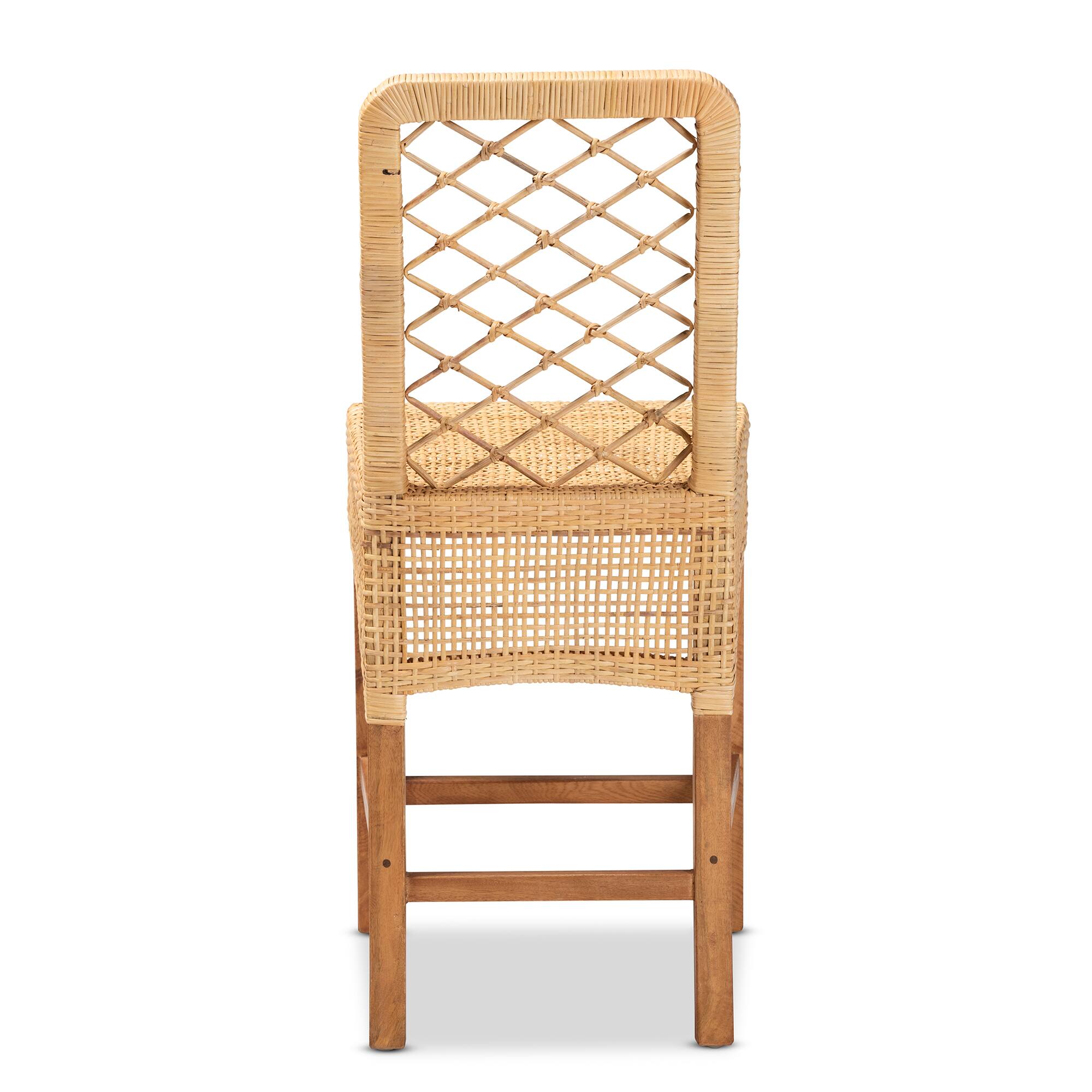 Back. bali & pari - Moscow Modern Bohemian Natural Rattan and Walnut Mahogany Wood Counter Stool - Natural Brown/Walnut Brown.