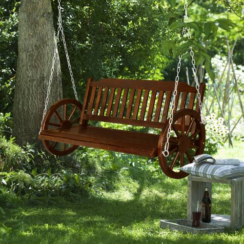 Alt View 8. Winado - Porch Swing Chair Only 5FT Farmhouse Style, Hanging Wooden Swing with Wheels Decoration for Outdoor Garden Countryside - Carbonized.