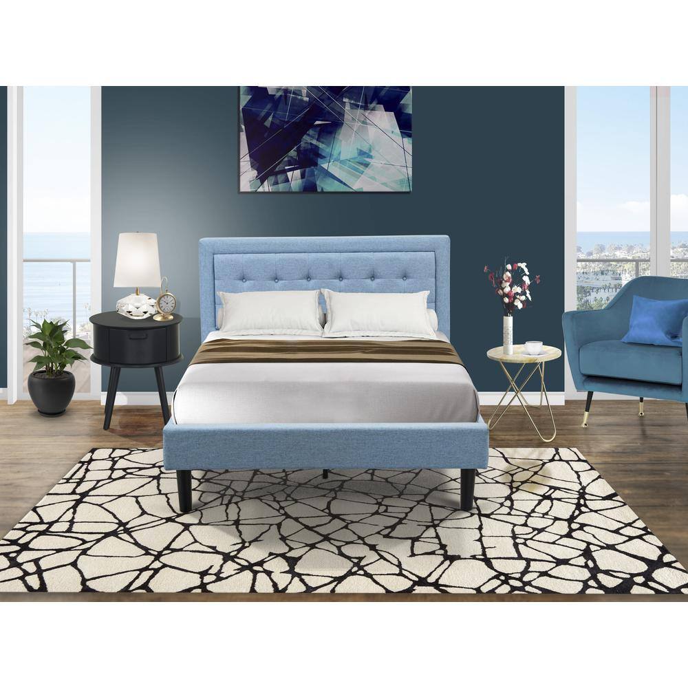 Alt View 4. East West Furniture - FN11F-1GO15 2-Pc Platform Full Size Bed Set with 1 Bed Frame and a Night Stand for Bedrooms - Denim Blue Linen Fabric - Denim Blue.