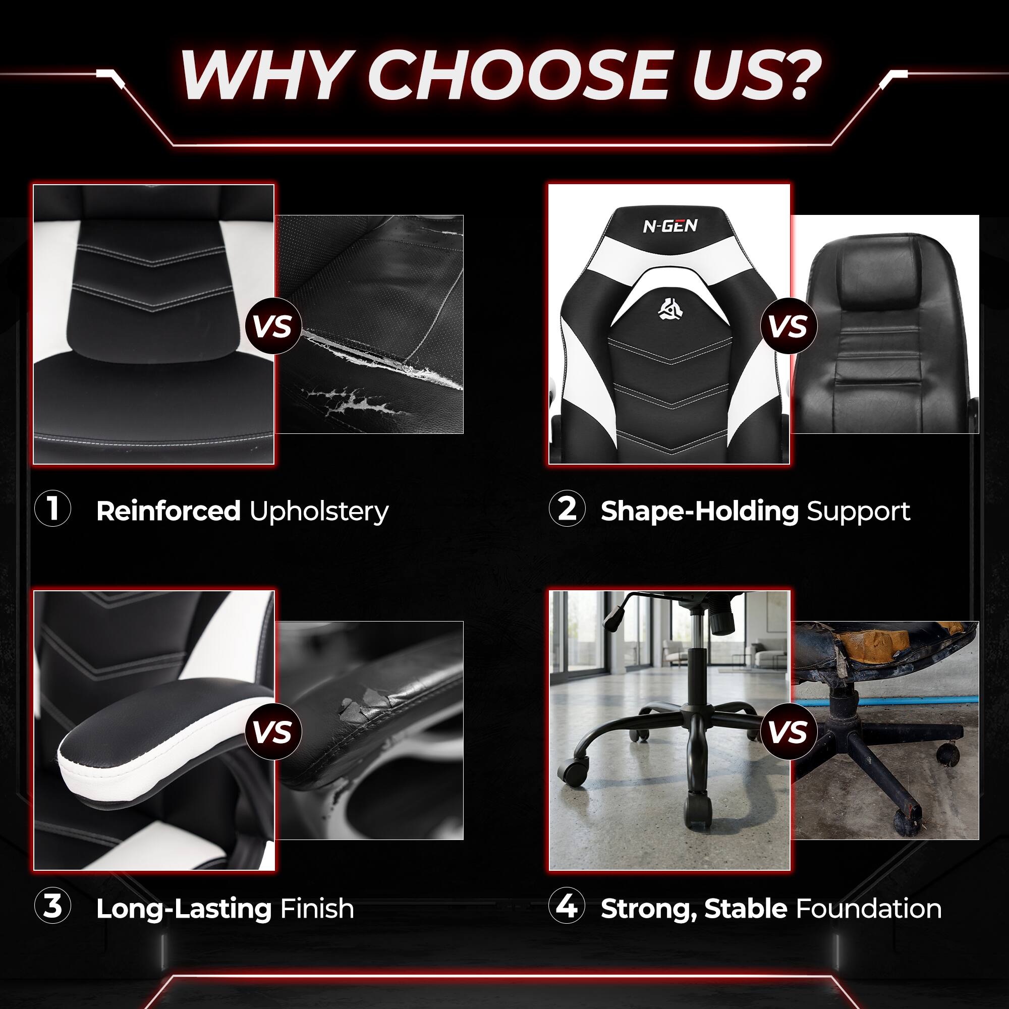 WHY CHOOSE US?

1 Reinforced Upholstery
2 Shape-Holding Support
3 Long-Lasting Finish
4 Strong, Stable Foundation