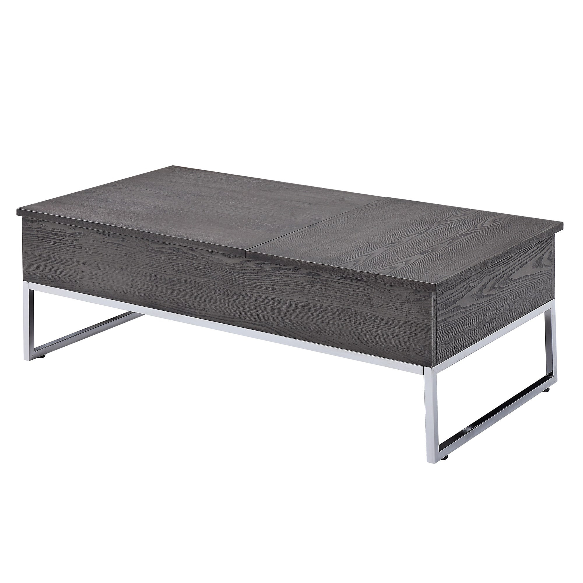 Manhattan Lane - Wooden Coffee Table with Two Lift Tops and Metal Sled Leg Support - Gray and Silver