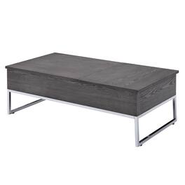 Manhattan Lane - Wooden Coffee Table with Two Lift Tops and Metal Sled Leg Support - Gray and Silver