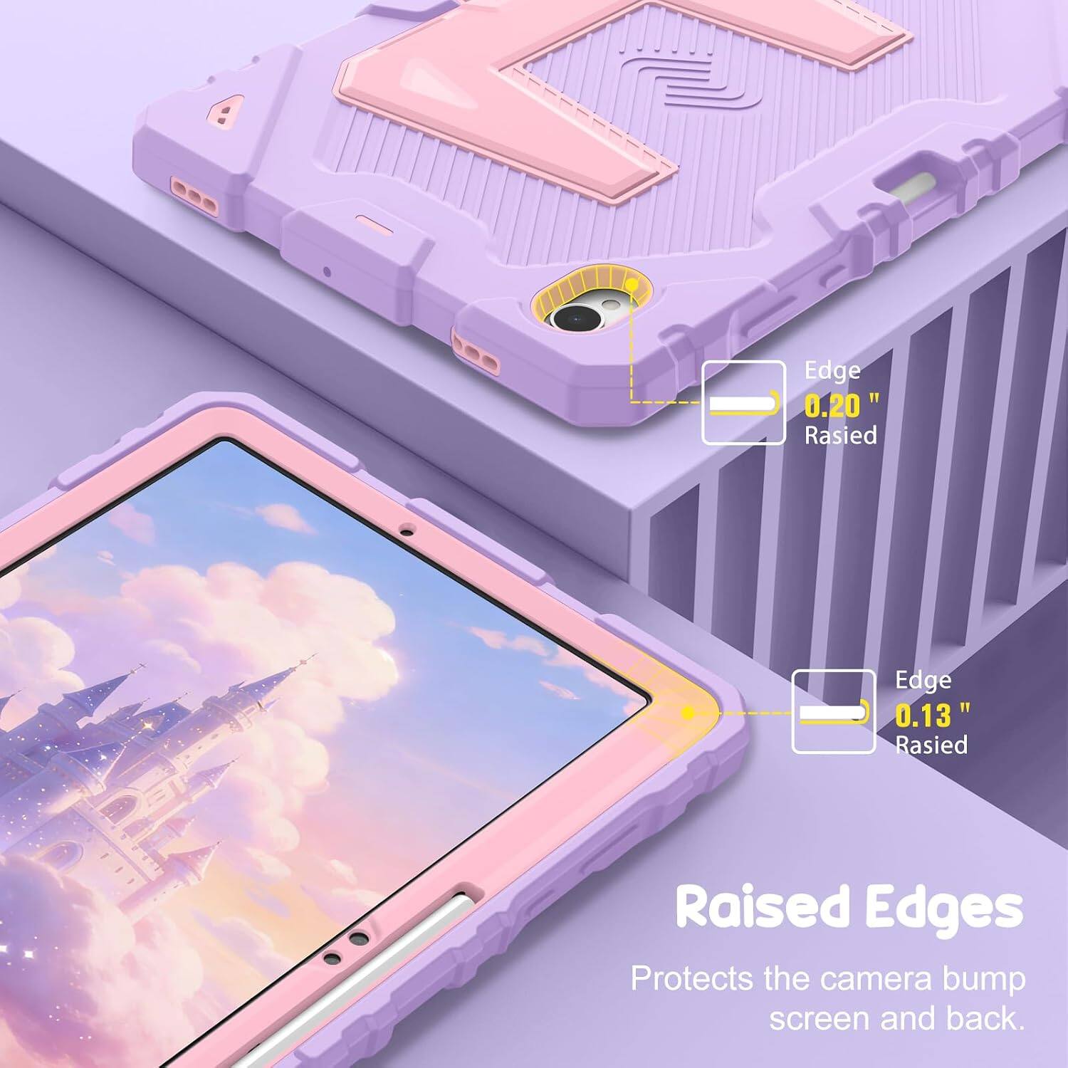 Edge 0.20" Raised  
Edge 0.13" Raised  
Raised Edges Protects the camera bump screen and back.
