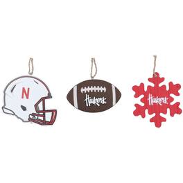 The Memory Company - Nebraska Huskers Three-Pack Helmet, Football & Snowflake Ornament Set - Multicolor