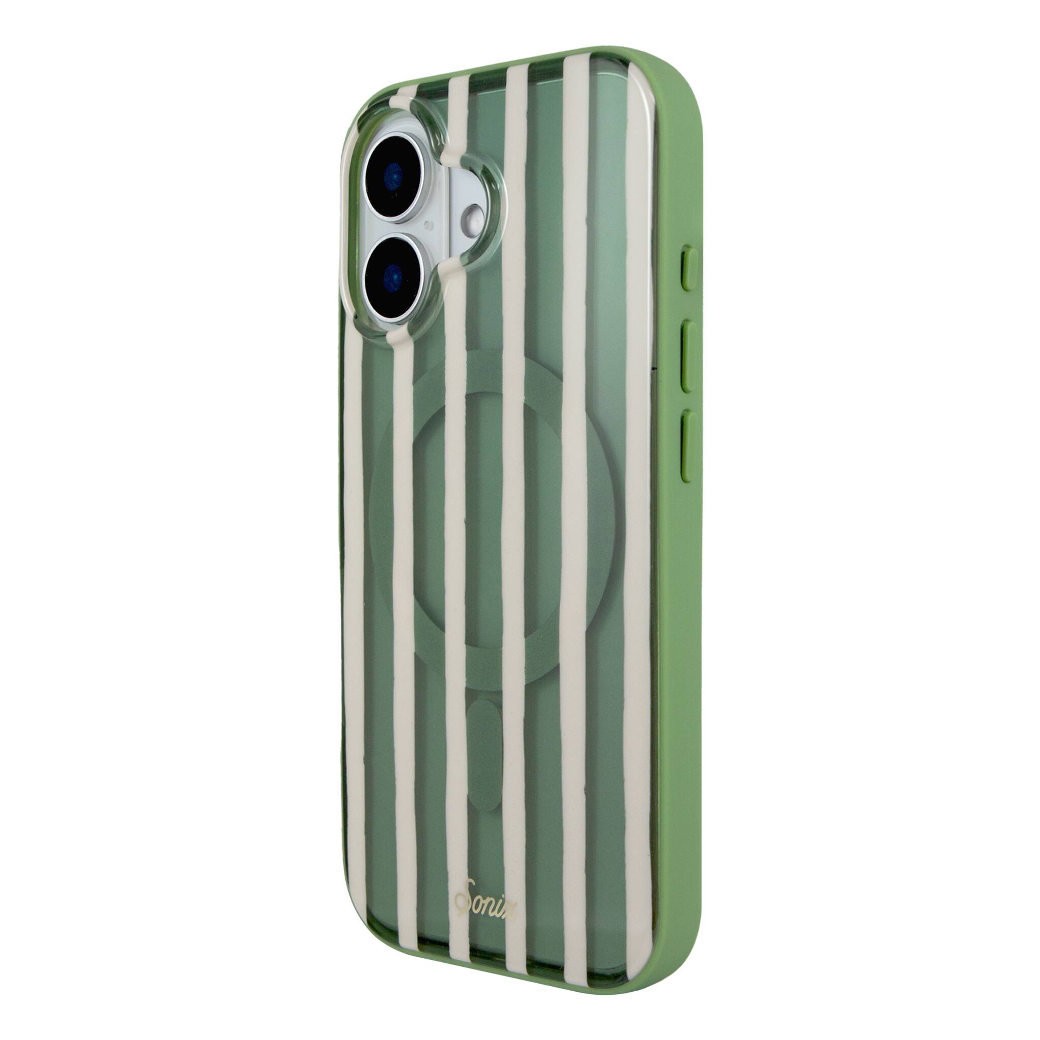 Left. Sonix - iPhone 17 Case Abstract Stripe Sage - Green.