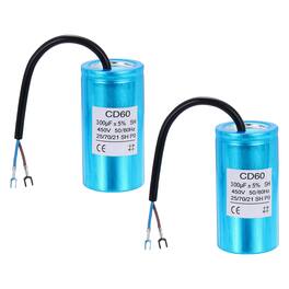 Unique Bargains - 2pcs CD60 Capacitor 450V 300uF Motor Start Capacitor with Wiring Fork Terminal for Air Compressor - Blue