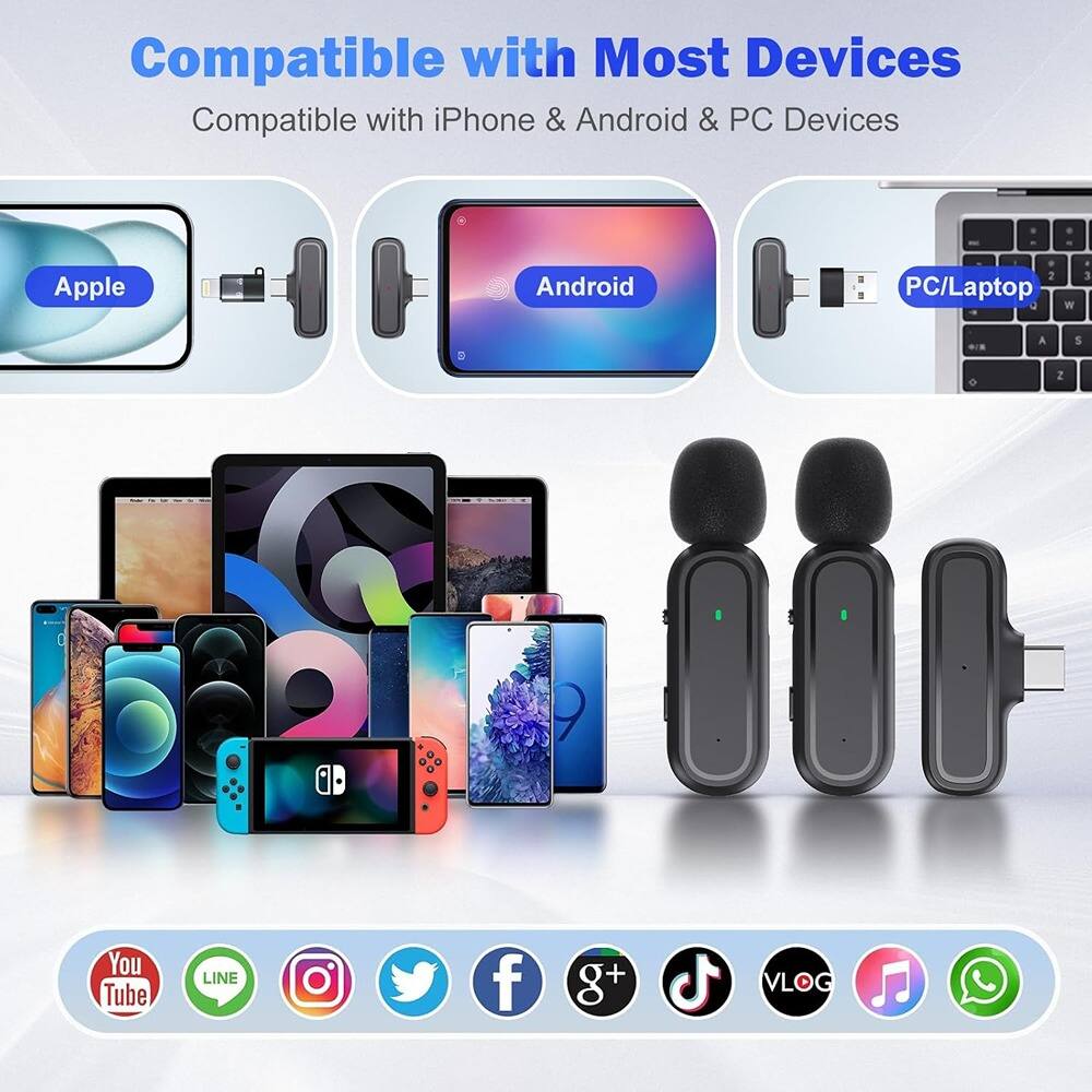 Back. MOSZAR LLC - Wireless Clip-On Microphone – Noise-Reducing Lapel Mic with Charging Case.