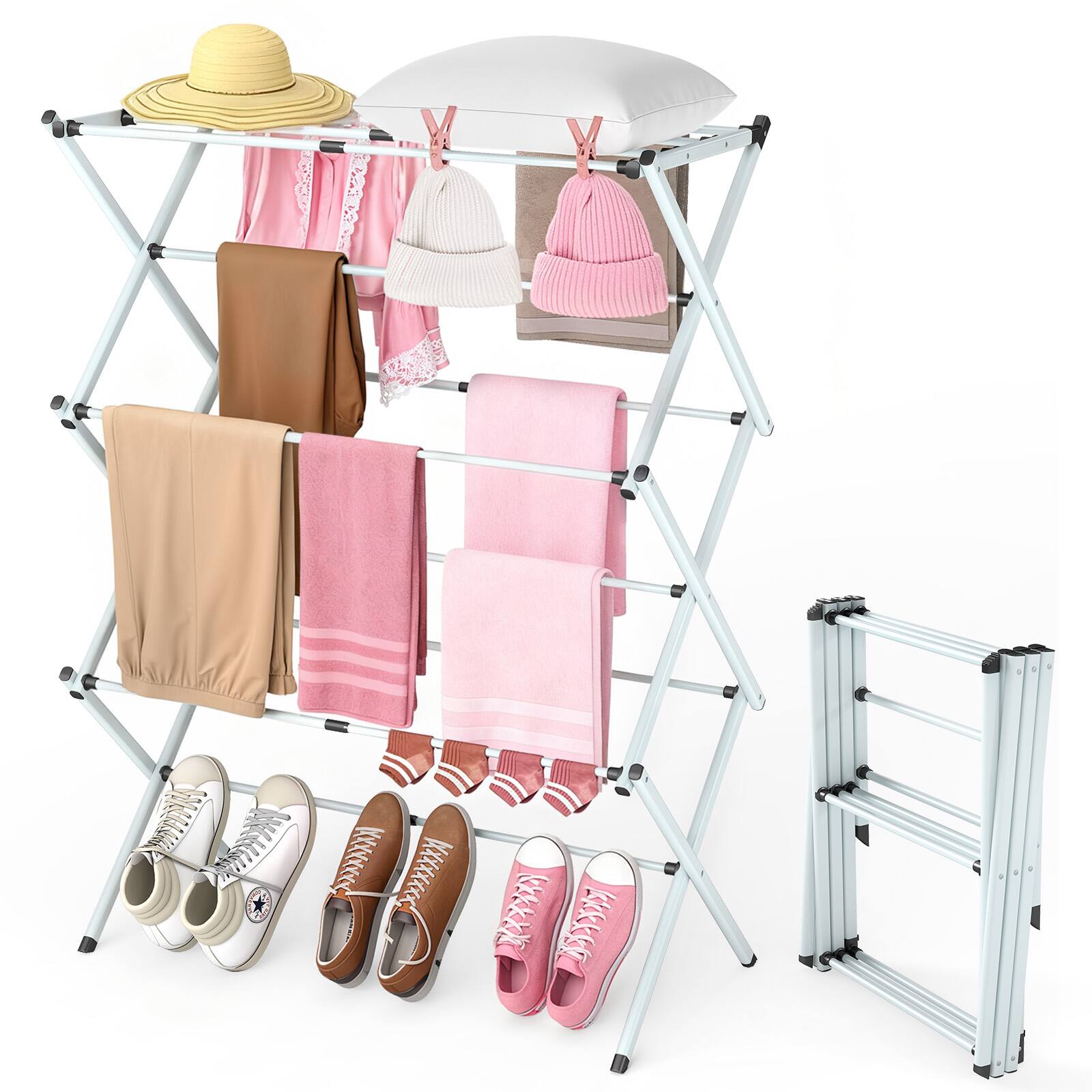 Alt View 7. Sugift - White Folding Metal Drying Rack - White.