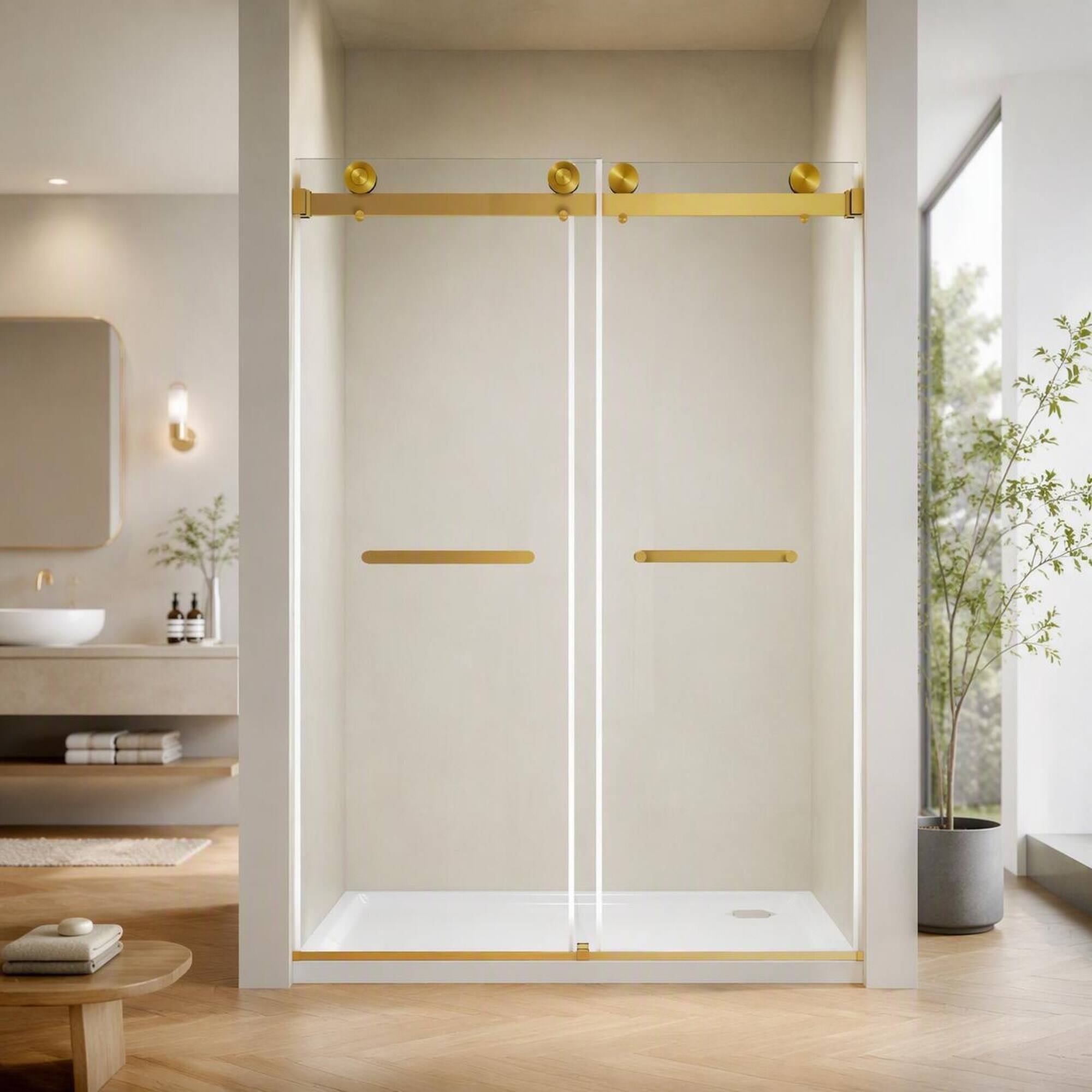 RYHNUYNE Frameless Double Sliding Shower Door 56 60