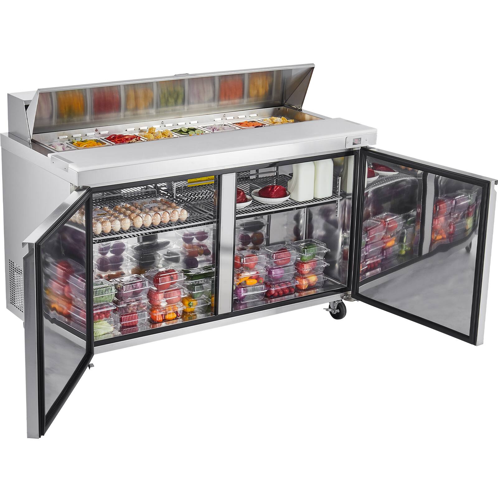 Alt View 5. VEVOR - 60"W Commercial Refrigerator, 15.4 Cu. Ft Sandwich Prep Refrigerated Table, Mega Top Food Prep Fridge - stainless steel.