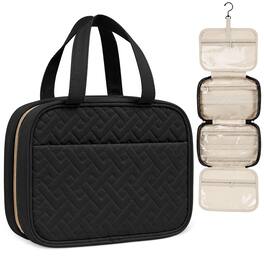 Mber - Travel Toiletry Bag Hanging Organizer, Large Travel Makeup Cosmetic Bag with Clear Compartments for Men and Women - Black