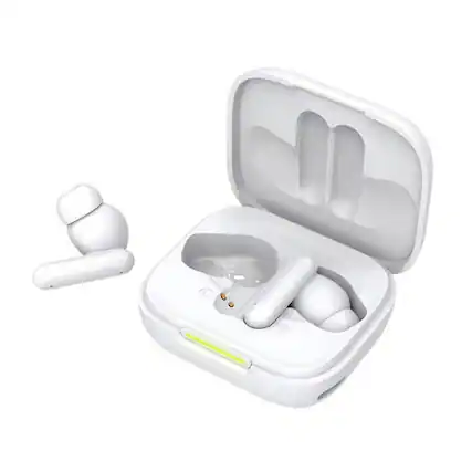Front. SKRAN - Wireless Bluetooth Earbuds, Waterproof, Long Battery Life, Noise-Canceling - for Commuting, Office, Gym - White.