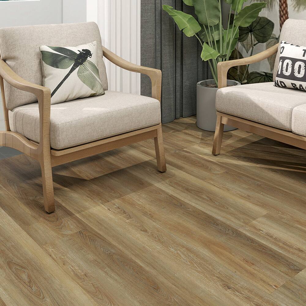 Angle. Dotfloor - 62.6"x9" SPC Composite Flooring; 5 Planks/Box (19.56 sq. ft/Box); 8mm Thick with ; 30 mil Wear Layer; - Cabana Driftwood.