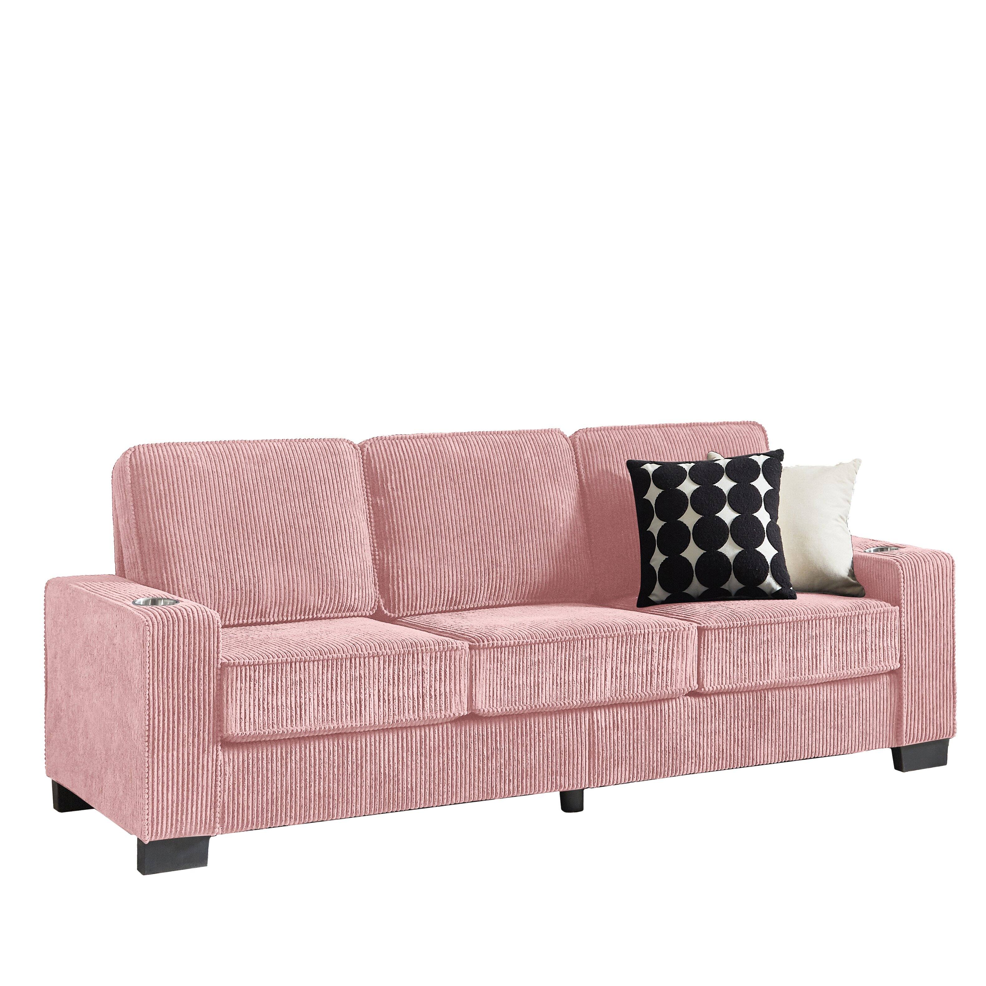 Alt View 5. Z-Edge - 84" Couches for Living Room with Deep Seats,3 Seater Sofa Couch, Modern Corduroy Fabric Sofa with Armrests for Apartment - Pink.