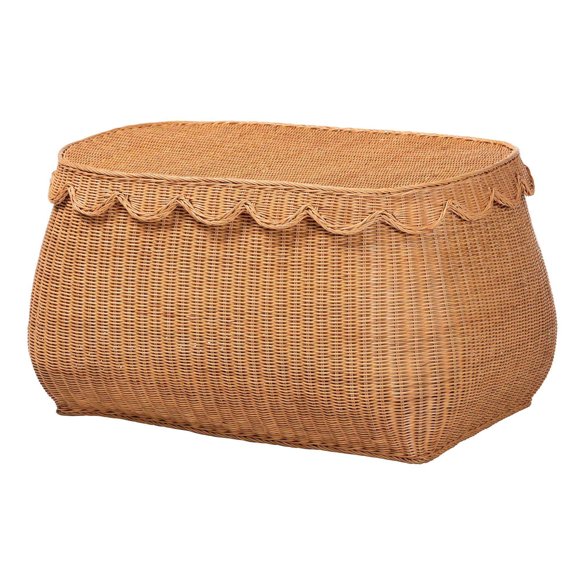 Photos - Other Decoration Pari bali &  - Ayleen Natural Rattan Basket with Scalloped Lid – Handwoven Wicker Storage Box, Boho Coastal Home Décor, Large 