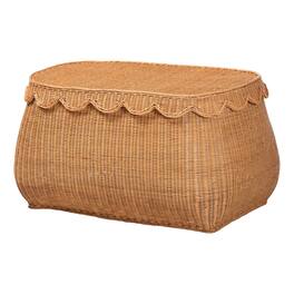 bali & pari - Ayleen Natural Rattan Basket with Scalloped Lid – Handwoven Wicker Storage Box, Boho Coastal Home Décor, Large - Light Honey