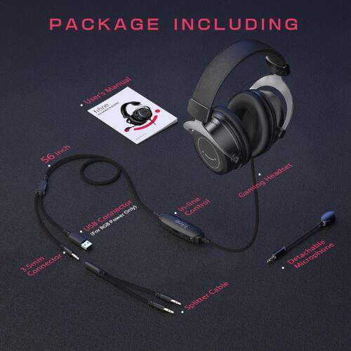 PACKAGE INCLUDING

- User's Manual
- 56 Inch
- 3.5mm Connector (Only)
- Power USB RGB (For TY Headset Gaming Control)
- Detachable Cable Splitter
- Inline Control
- Detachable Microphone
