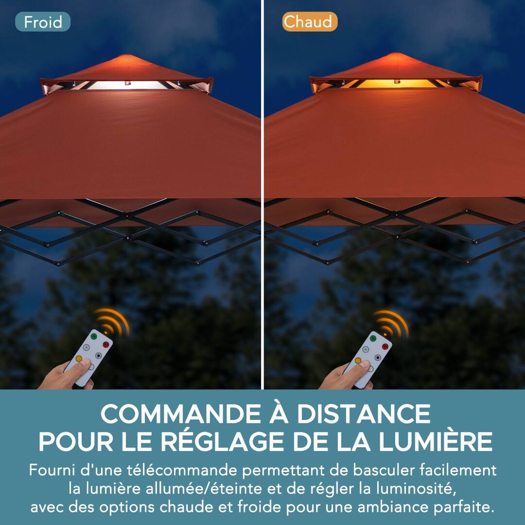 Froid Chaud  
COMMANDE À DISTANCE POUR LE RÉGLAGE DE LA LUMIÈRE  
Fourni d'une télécommande permettant de basculer facilement la lumière allumée/éteinte et de régler la luminosité, avec des options chaude et froide pour une ambiance parfaite.