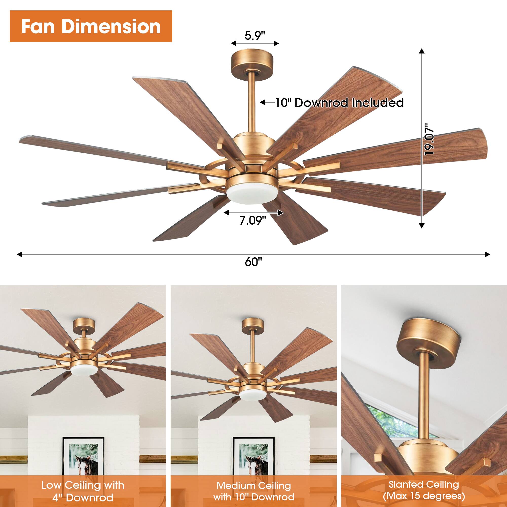 Parrot Uncle 60 in. Windmill 8 Blade Integrated LED Ceiling Fan