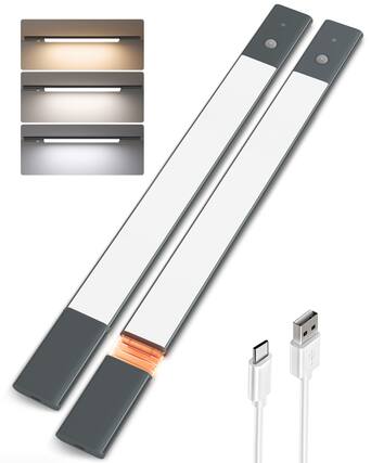Front. EZVALO - 17.06 in. Wireless USB Charging Gray Integrated LED Linkable Under Cabinet Light Smart Recessed Lighting-2 Pack - White.