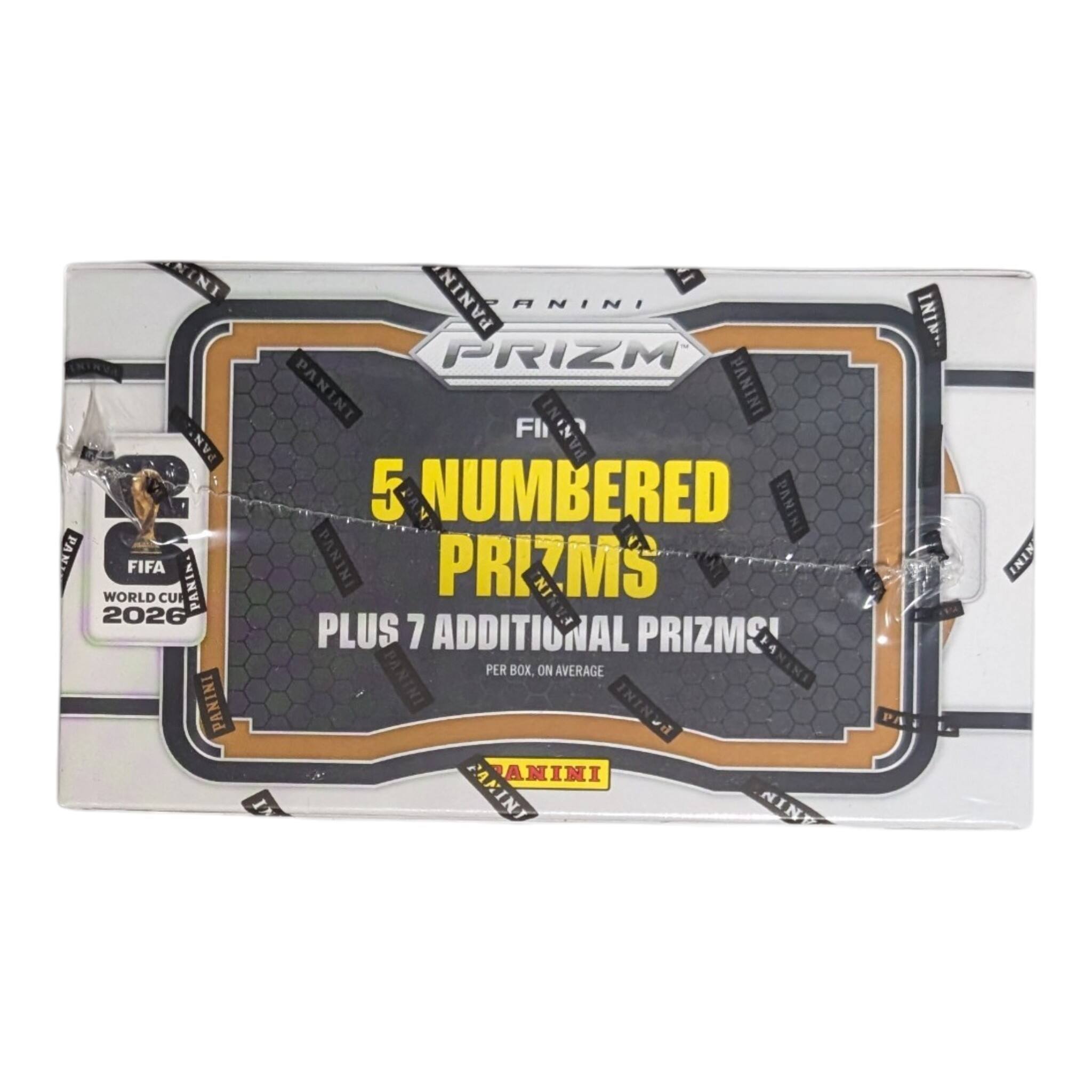 PANINI PRIZM  
FIFA WORLD CUP 2026  
5 NUMBERED PRIZMS  
PLUS 7 ADDITIONAL PRIZMS!  
PER BOX, ON AVERAGE