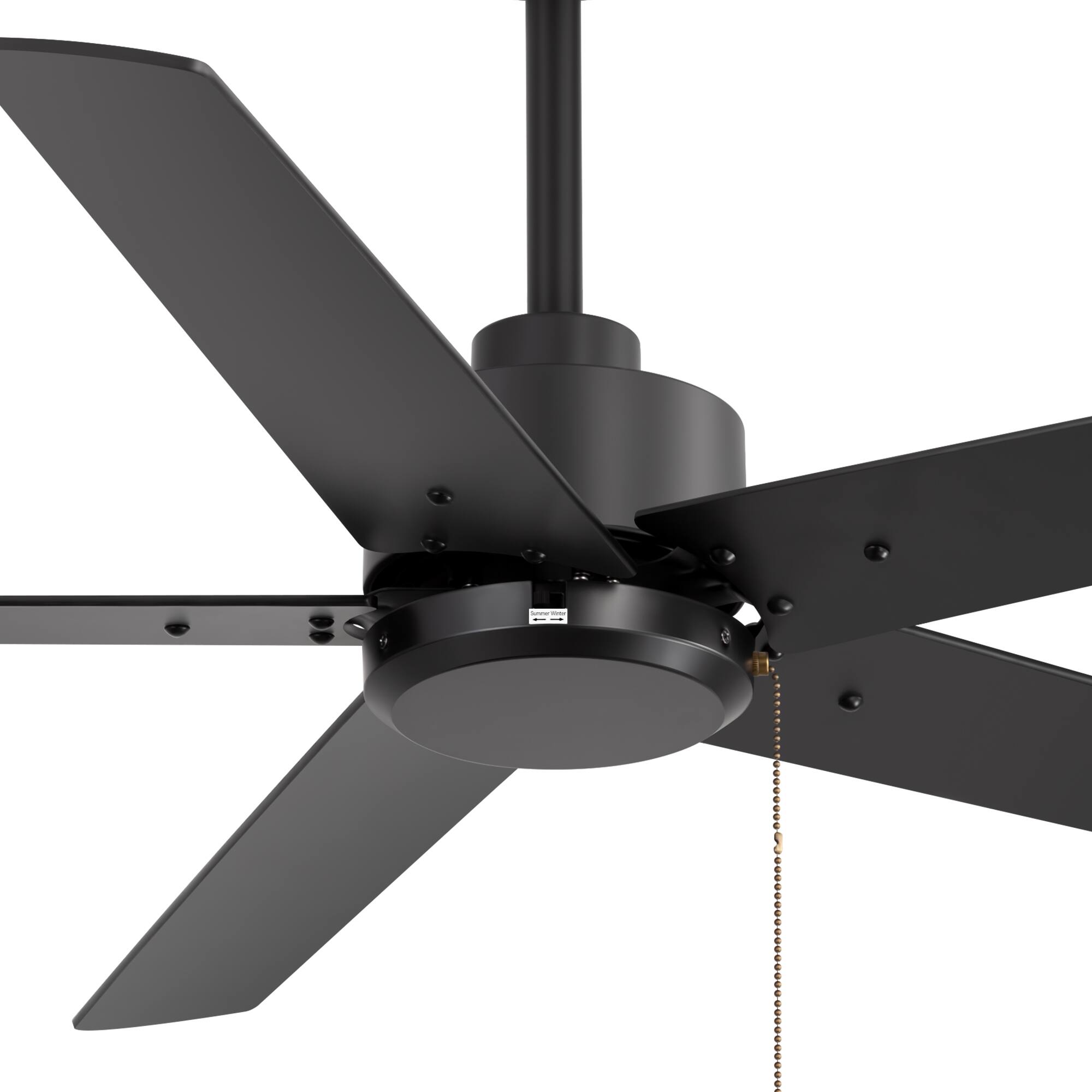 Alt View 9. Breezary - 52-Inch Indoor Ceiling Fan, No-Light, 5 Reversible Plywood Blades, 3-Speed AC Motor, 5/10'' Downrods, Pull Chain Control - Matte Black.
